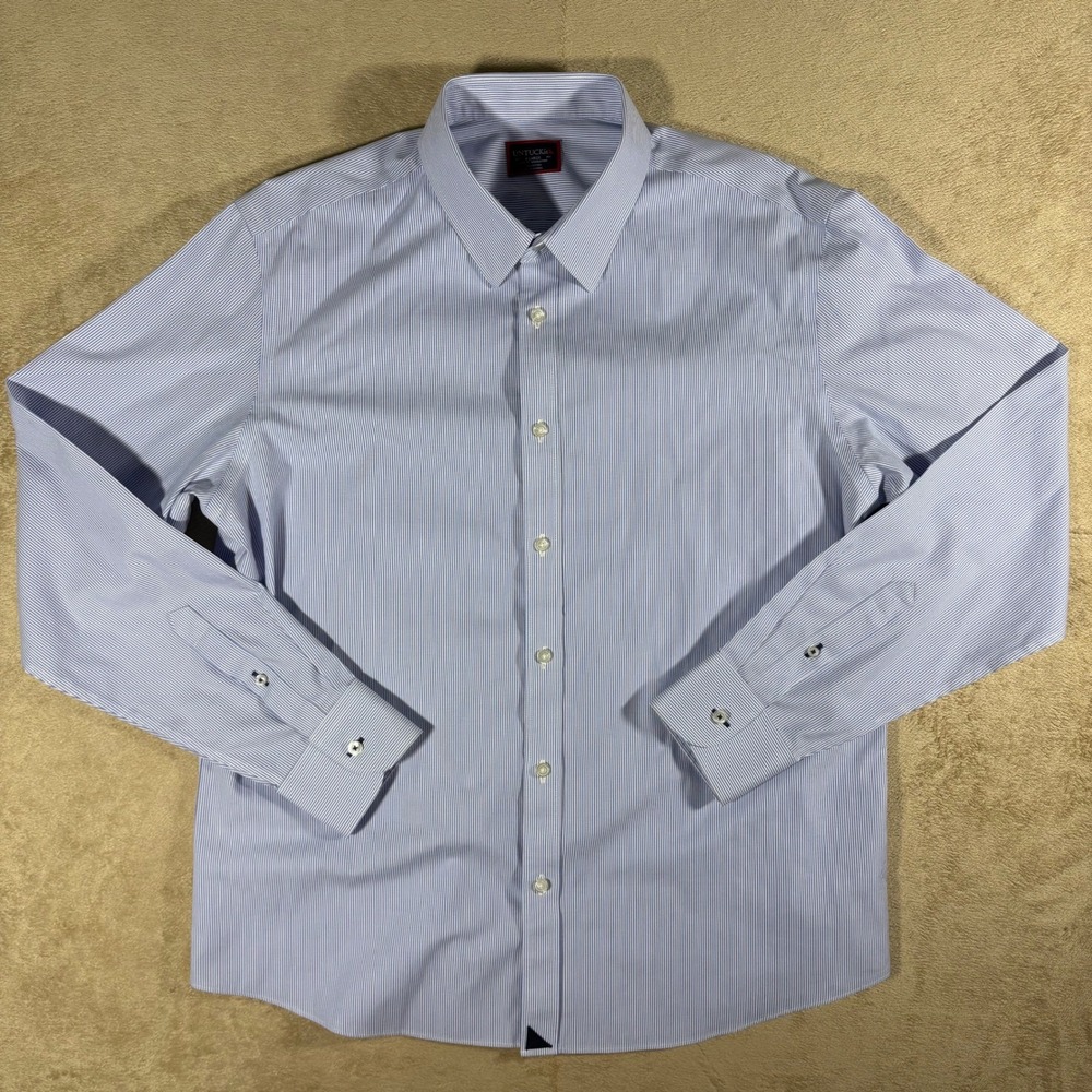 UNTUCKit Wrinkle-Free Bordeaux Shirt Blue & White‎ Stripe X-Large Sim Fit